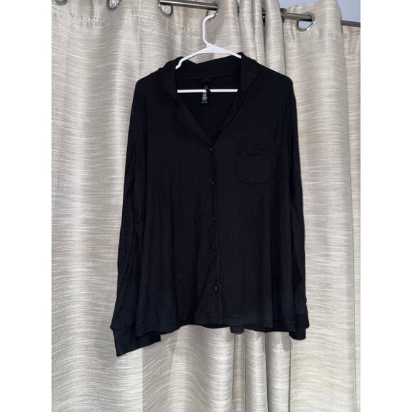 Skims long sleeve ribbed pajama shirt in onyx size large - Picture 1 of 3